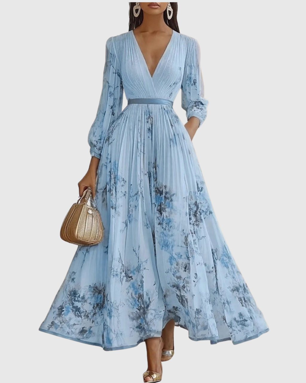 Feminine Pleated Maxi Dress, Elegant Style and Timeless Design