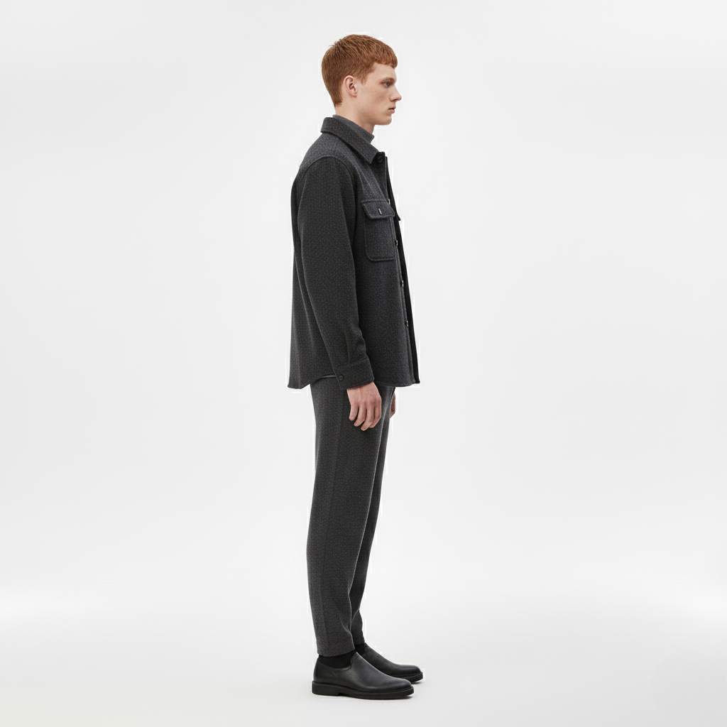 Męska Stylizacja z Ciemnoszarą Koszulą Ocieplaną