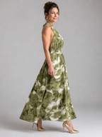 Gathered Waist Abstract Print Midi Dress - Summer Elegant Style