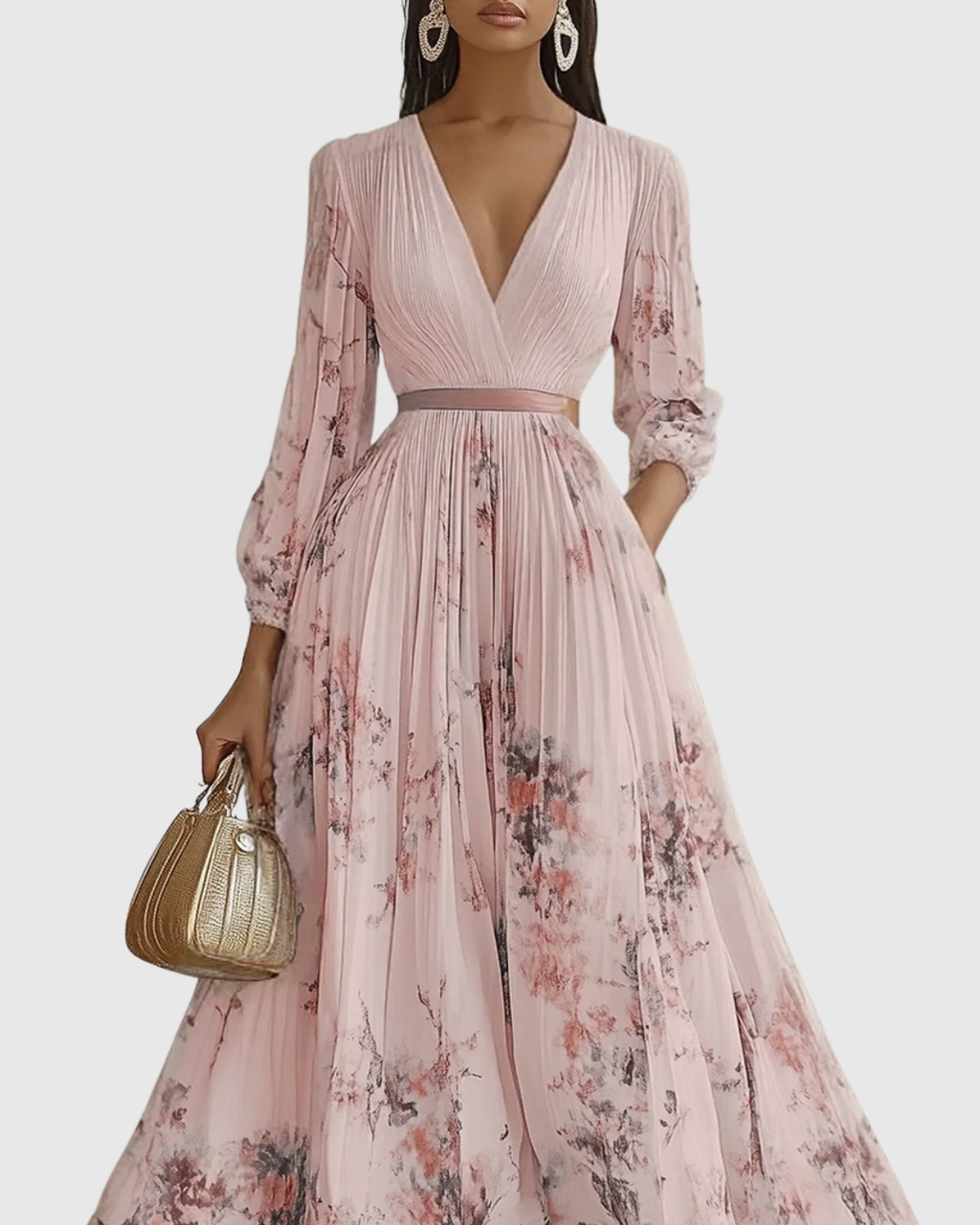 Feminine Pleated Maxi Dress, Elegant Style and Timeless Design