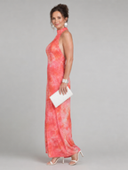 Orange Halter Neck Printed Maxi Dress | Flowy Summer Style for Women