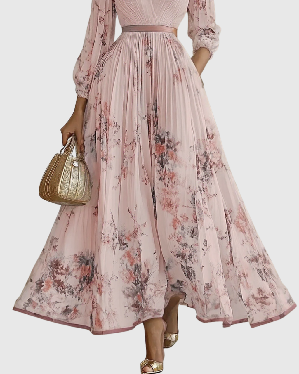Feminine Pleated Maxi Dress, Elegant Style and Timeless Design