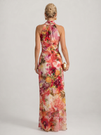 Halter Neck Maxi Dress - Floral Print Elegant Summer Style for Women