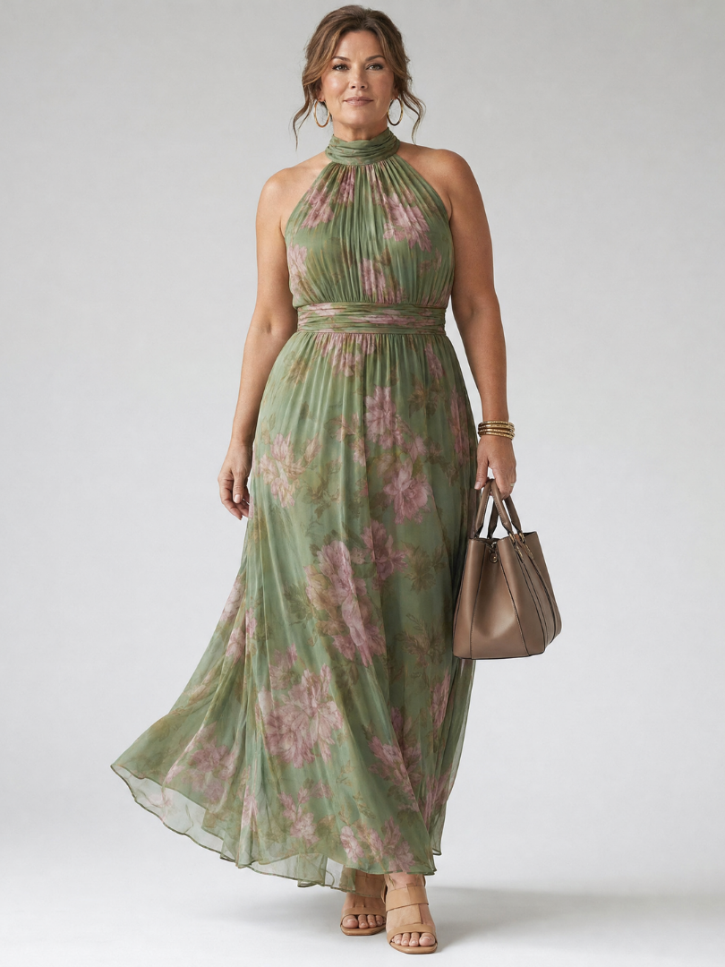 Gathered Halter Midi Dress for Women - Casual Summer Elegant Style