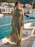 Gathered Halter Midi Dress for Women - Casual Summer Elegant Style