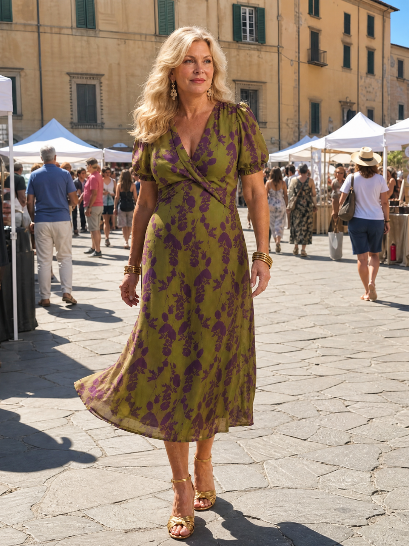 Relaxed Floral Midi Dress - Summer Casual Elegant Style for Women