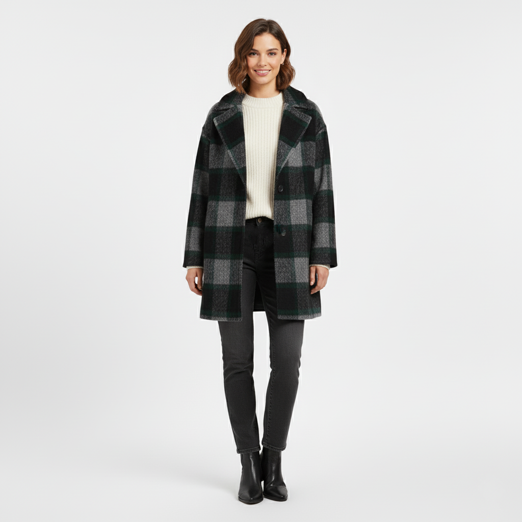 Nowoczesny Zimowy Płaszcz w Kratę