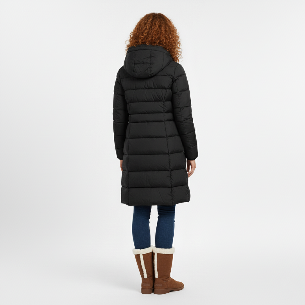 Długi Pikowany Płaszcz Zimowy Puchowy