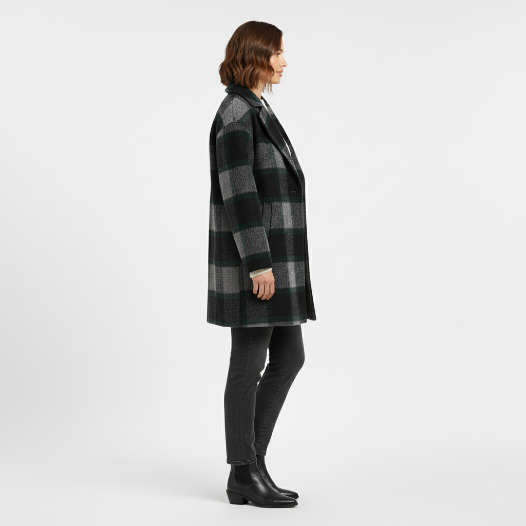 Nowoczesny Zimowy Płaszcz w Kratę