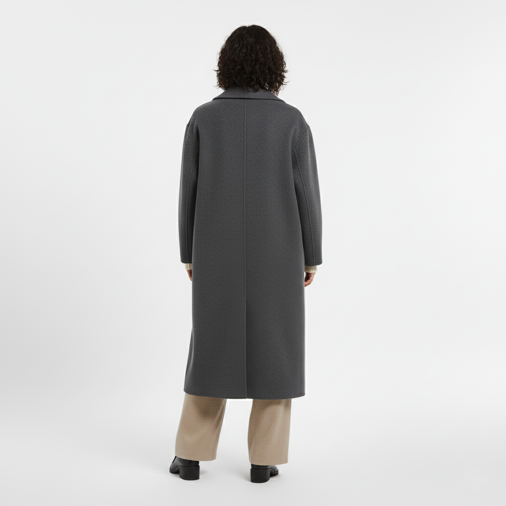 Długi Zimowy Płaszcz z Mieszanki Wełny