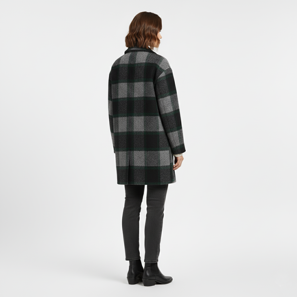 Nowoczesny Zimowy Płaszcz w Kratę