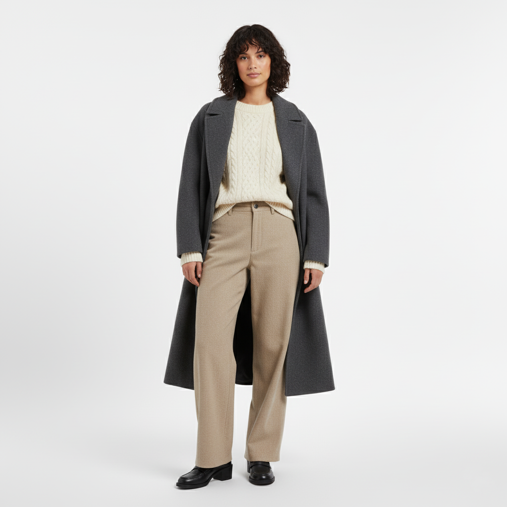 Długi Zimowy Płaszcz z Mieszanki Wełny