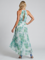 Pleated Halter Soft Floral Midi Dress - Summer Elegant Style for Women