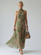 Gathered Halter Midi Dress for Women - Casual Summer Elegant Style