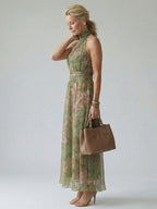 Gathered Halter Midi Dress for Women - Casual Summer Elegant Style
