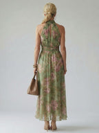 Gathered Halter Midi Dress for Women - Casual Summer Elegant Style