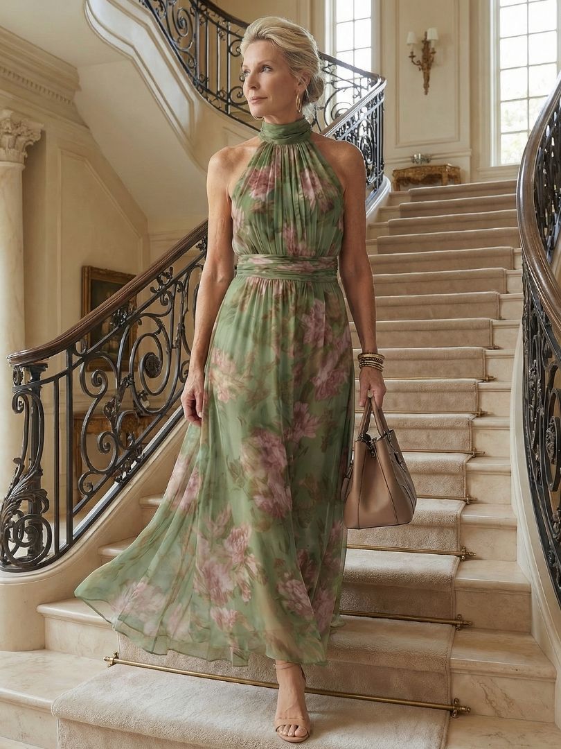 Gathered Halter Midi Dress for Women - Casual Summer Elegant Style