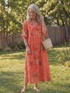 Elegant botanical maxi dress women flowy soft airy comfort
