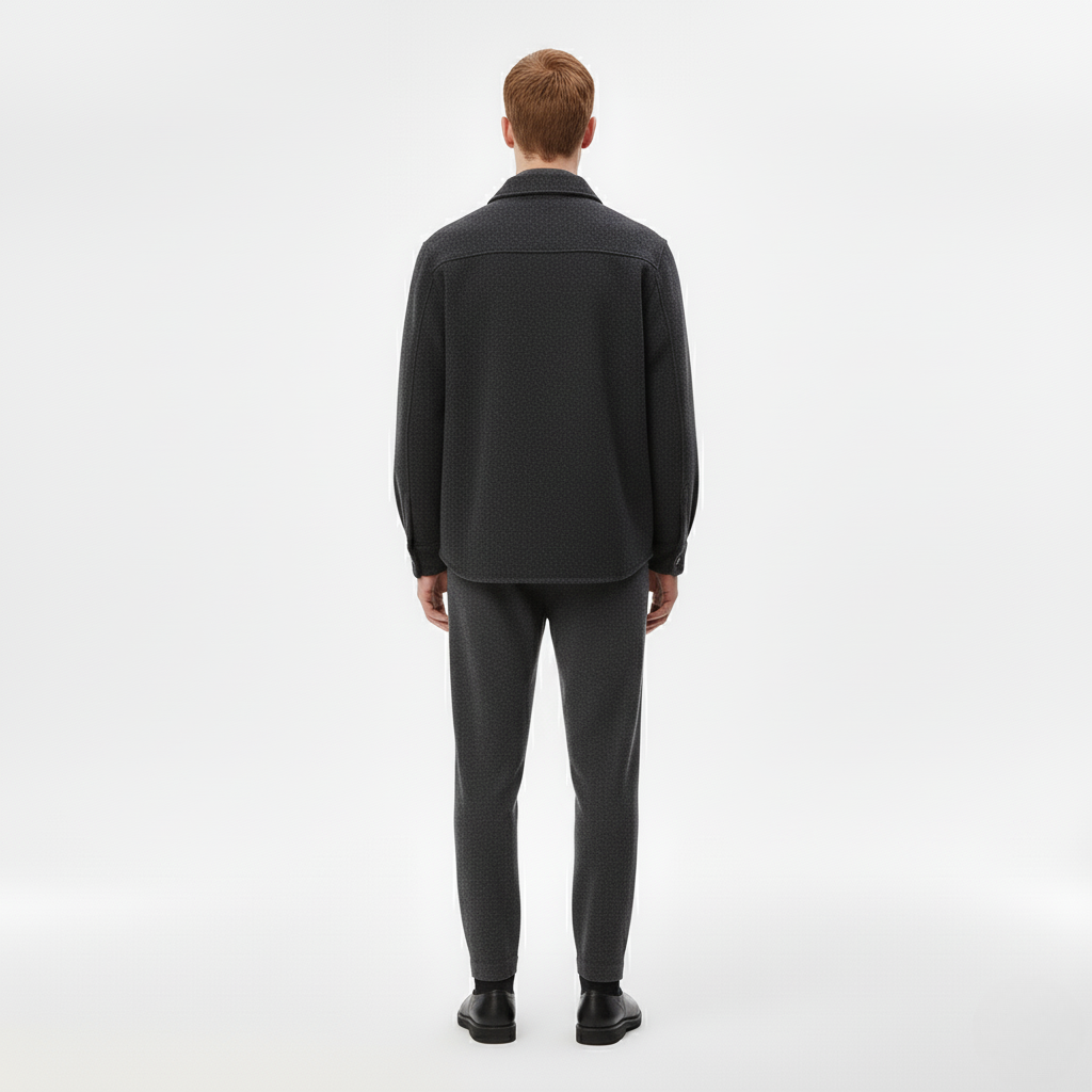 Męska Stylizacja z Ciemnoszarą Koszulą Ocieplaną