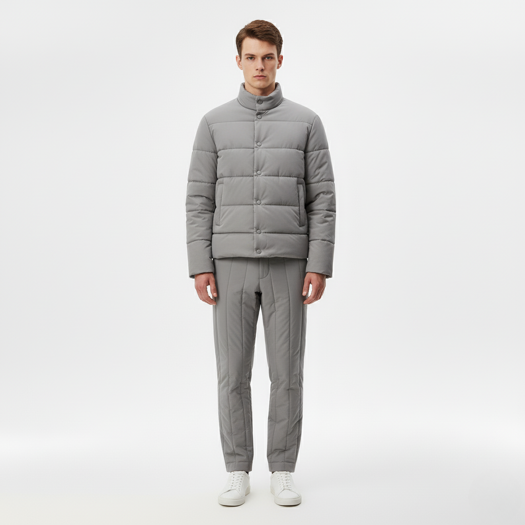 Jasnoszara Pikowana Kurtka Zimowa