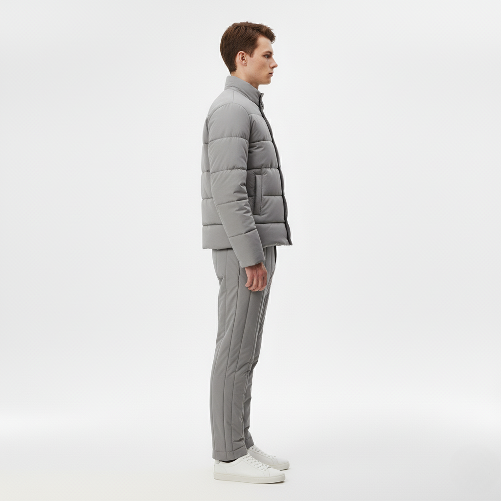 Jasnoszara Pikowana Kurtka Zimowa