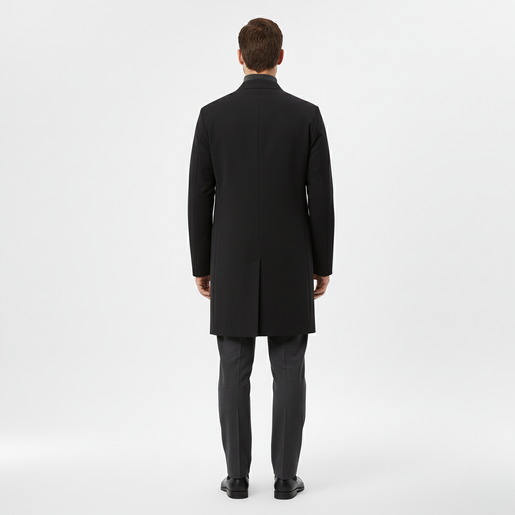 Męska Stylizacja z Długim Wełnianym Płaszczem